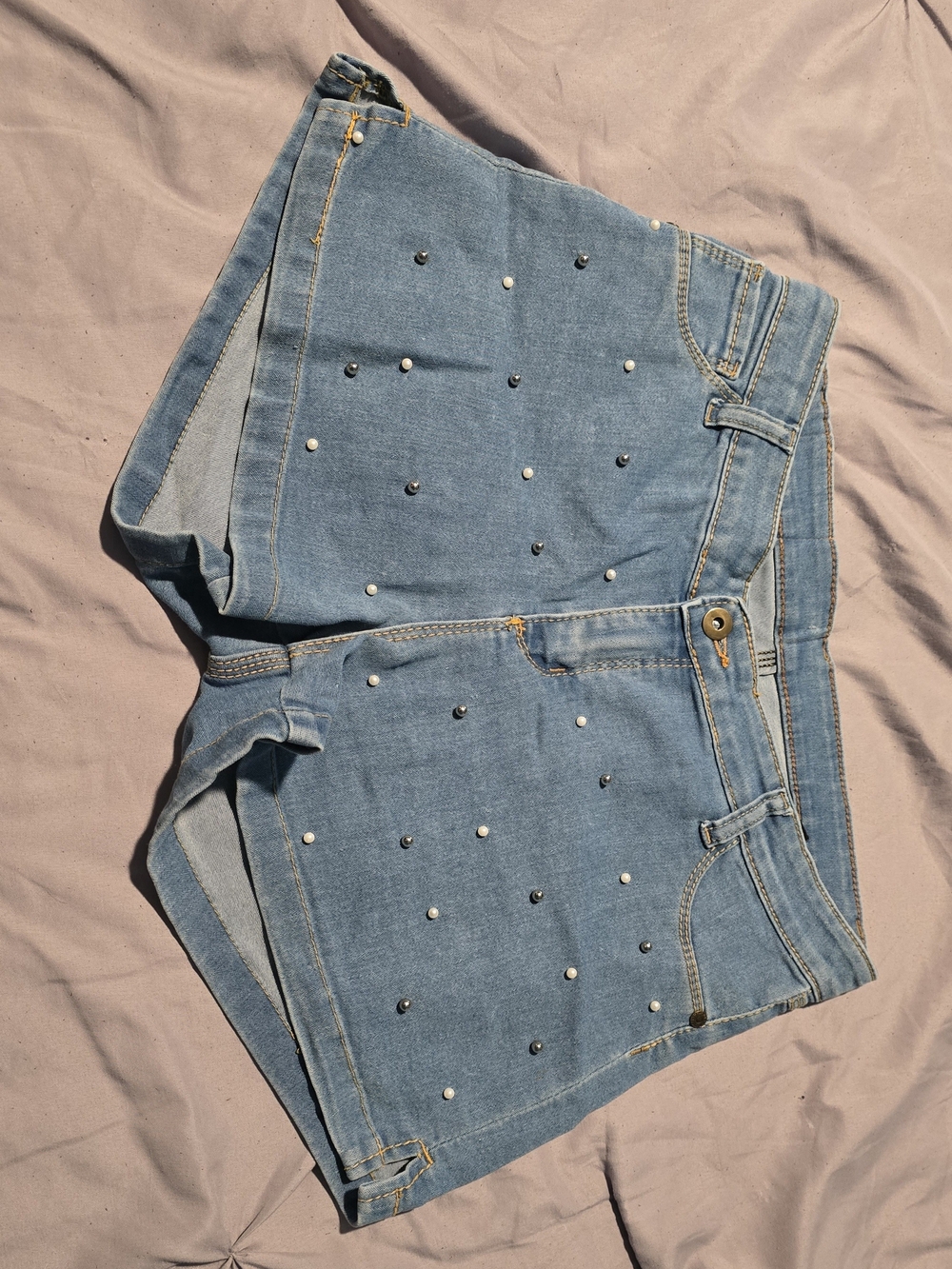 Light Blue Denim Pearl-Embellished Women's Shorts  Size 11